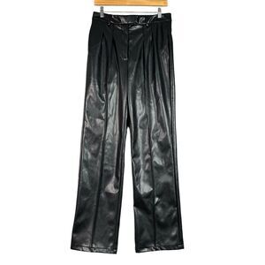 Nasty Gal Pants Womens Sz 8 Black Faux Leather Pleated Detail‎ Straight Leg NWT